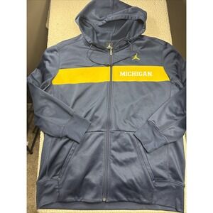 Nike Air Jordan Michigan Wolverines Full-Zip Therma Fit Hoodie Jacket Blue EUC